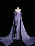 Tineit Pretty A Line Off The Shoulder Grape Satin Long Prom Dresses Party Evening Dress (PRE-ORDER)