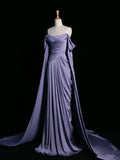 Tineit Pretty A Line Off The Shoulder Grape Satin Long Prom Dresses Party Evening Dress (PRE-ORDER)