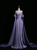 Tineit Pretty A Line Off The Shoulder Grape Satin Long Prom Dresses Party Evening Dress (PRE-ORDER)