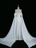 Tineit Pretty A Line Off The Shoulder White Satin Long Prom Dresses Party Evening Dress (PRE-ORDER)