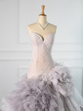 Tineit Pretty Mermaid Strapless Lilac Tulle Long Prom Dresses Party Gown Evening Dress (PRE-ORDER)