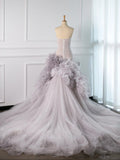 Tineit Pretty Mermaid Strapless Lilac Tulle Long Prom Dresses Party Gown Evening Dress (PRE-ORDER)