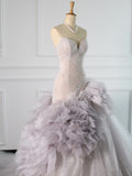 Tineit Pretty Mermaid Strapless Lilac Tulle Long Prom Dresses Party Gown Evening Dress (PRE-ORDER)