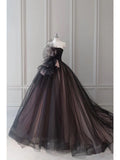 Tineit Pretty Ball Gown Strapless Black Tulle Long Prom Dresses Party Gown Evening Dress (PRE-ORDER)