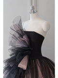 Tineit Pretty Ball Gown Strapless Black Tulle Long Prom Dresses Party Gown Evening Dress (PRE-ORDER)