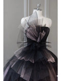 Tineit Pretty Ball Gown Strapless Black Tulle Long Prom Dresses Party Gown Evening Dress (PRE-ORDER)