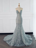 Tineit Pretty Mermaid High Neckline Sequin Long Prom Dresses Party Gown Evening Dress (PRE-ORDER)