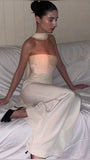 Tineit Pretty Sheath Strapless White Satin Long Prom Dresses Party Evening Dress (PRE-ORDER)