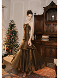 Tineit Pretty Mermaid Spaghetti Straps Brown Long Prom Dresses Party Evening Dress (PRE-ORDER)