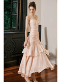 Tineit Pretty Mermaid Spaghetti Straps Pink Long Prom Dresses Party Evening Dress (PRE-ORDER)