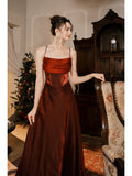 Tineit Pretty Mermaid Spaghetti Straps Burgundy Long Prom Dresses Party Evening Dress (PRE-ORDER)