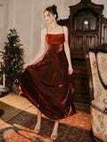 Tineit Pretty Mermaid Spaghetti Straps Burgundy Long Prom Dresses Party Evening Dress (PRE-ORDER)