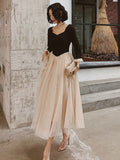 Tineit Pretty A line Square Neckline Long Sleeves Black Prom Dresses Party Evening Dress (PRE-ORDER)