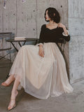 Tineit Pretty A line Square Neckline Long Sleeves Black Prom Dresses Party Evening Dress (PRE-ORDER)