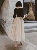 Tineit Pretty A line Square Neckline Long Sleeves Black Prom Dresses Party Evening Dress (PRE-ORDER)