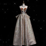 Tineit Pretty Ball Gown Strapless Long Shiny Satin Prom Dresses Party Evening Dress (PRE-ORDER)