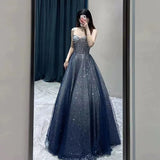 Tineit Pretty Ball Gown Spaghetti Straps Navy Blue Long Prom Dresses Party Evening Dress (PRE-ORDER)