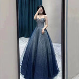 Tineit Pretty Ball Gown Spaghetti Straps Navy Blue Long Prom Dresses Party Evening Dress (PRE-ORDER)