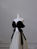 Tineit Pretty Ball Gown Off The Shoulder Black Velvet Long Prom Dresses Party Evening Dress (PRE-ORDER)