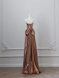 Tineit Pretty A line Strapless Sequin Long Prom Dresses Party Evening Dress With Bow (PRE-ORDER)