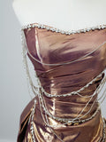 Tineit Pretty A line Strapless Sequin Long Prom Dresses Party Evening Dress With Bow (PRE-ORDER)