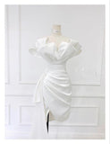 Tineit Sexy Sheath Short White Homecoming Dress With Ruffles (PRE-ORDER)