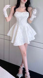 Tineit Sexy A line Strapless Short White Lace Homecoming Dress (PRE-ORDER)