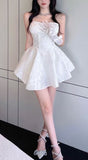 Tineit Sexy A line Strapless Short White Lace Homecoming Dress (PRE-ORDER)