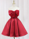 Tineit Red Satin Short Prom Dress Lovely Red Knee Length Homecoming Dress (PRE-ORDER)