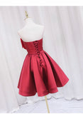 Tineit Red Satin Short Prom Dress Lovely Red Knee Length Homecoming Dress (PRE-ORDER)