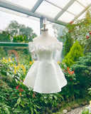 Tineit Simple A line Off The Shoulder White Satin Homecoming Dress (PRE-ORDER)