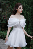 Tineit A-Line Strapless Cap Sleeves Back White Short Homecoming Dress (PRE-ORDER)