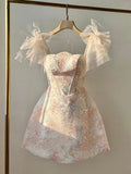 Tineit Cute A Line Straps Tulle Pink Sequin Short Homecoming Dress (PRE-ORDER)