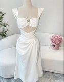 Tineit Sexy Sheath Straps White Satin Homecoming Dress (PRE-ORDER)