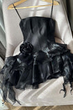 Tineit Spaghetti Straps Sleeveless Floral Tulle Satin A-Line Mini Homecoming Dress (PRE-ORDER)