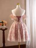 Tineit Cute Ball Gown Off The Shoulder Pink Lace Party Dress Homecoming Dresses (PRE-ORDER)