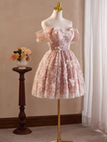 Tineit Cute Ball Gown Off The Shoulder Pink Lace Party Dress Homecoming Dresses (PRE-ORDER)