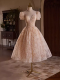 Tineit Elegant Ball Gown High Neckline Pink Tulle Party Dress Lace Homecoming Dresses (PRE-ORDER)