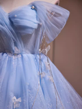 Tineit Elegant Ball Gown Off The Shoulder Tulle Party Dress Blue Homecoming Dresses (PRE-ORDER)