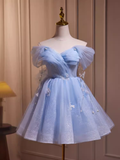 Tineit Elegant Ball Gown Off The Shoulder Tulle Party Dress Blue Homecoming Dresses (PRE-ORDER)