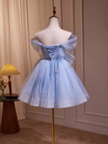 Tineit Elegant Ball Gown Off The Shoulder Tulle Party Dress Blue Homecoming Dresses (PRE-ORDER)