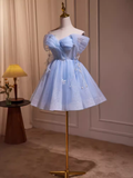 Tineit Elegant Ball Gown Off The Shoulder Tulle Party Dress Blue Homecoming Dresses (PRE-ORDER)