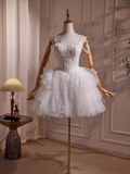 Tineit Elegant Ball Gown Spaghetti Straps Tulle Party Dress White Homecoming Dresses (PRE-ORDER)