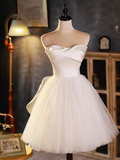 Tineit Elegant Ball Gown Straplesss Tulle Party Dress White Homecoming Dresses (PRE-ORDER)