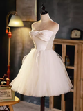 Tineit Elegant Ball Gown Straplesss Tulle Party Dress White Homecoming Dresses (PRE-ORDER)