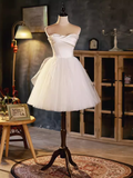 Tineit Elegant Ball Gown Straplesss Tulle Party Dress White Homecoming Dresses (PRE-ORDER)