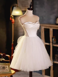 Tineit Elegant Ball Gown Straplesss Tulle Party Dress White Homecoming Dresses (PRE-ORDER)