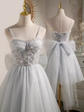 Tineit Elegant Ball Gown Straps Tulle Party Dress Gray Homecoming Dresses (PRE-ORDER)