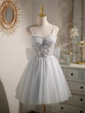 Tineit Elegant Ball Gown Straps Tulle Party Dress Gray Homecoming Dresses (PRE-ORDER)