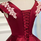 Tineit Elegant Ball Gown V Neckline Satin Party Dress Burgundy Homecoming Dresses (PRE-ORDER)